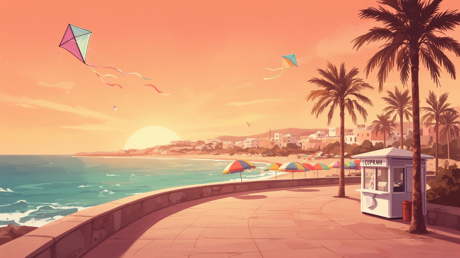 Families enjoying the Limassol seafront at sunset